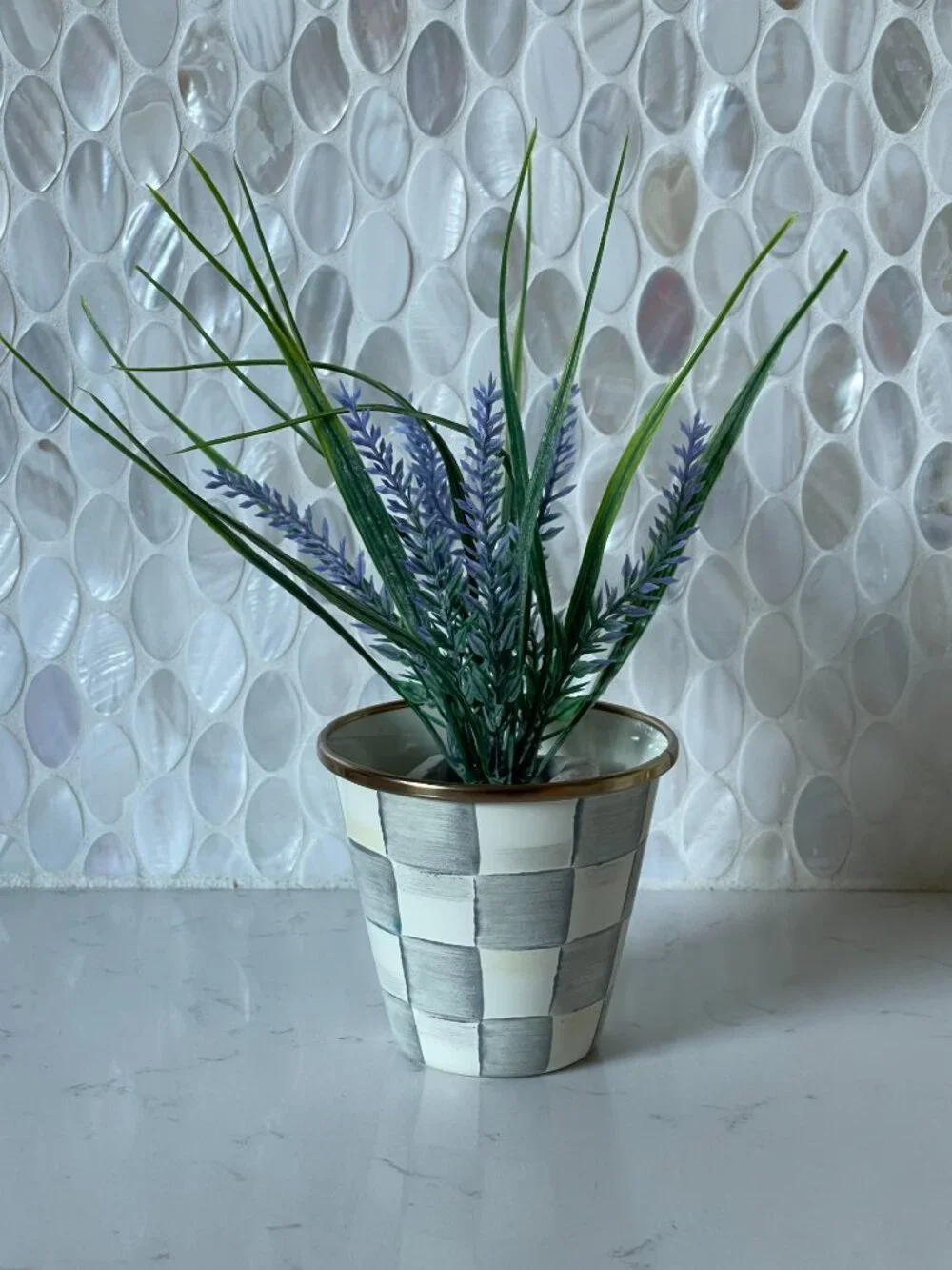 MacKenzie-Childs Sterling Check Herb Pot Planter Vase Cachepot -New